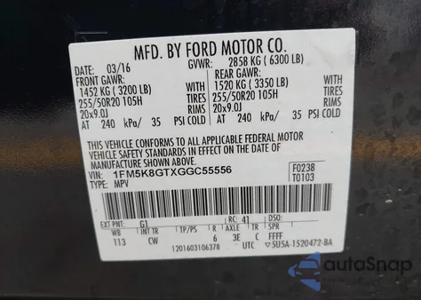 2016 Ford Explorer Sport z USA, uszkodzony, nr VIN 1FM5K8GTXGGC55556